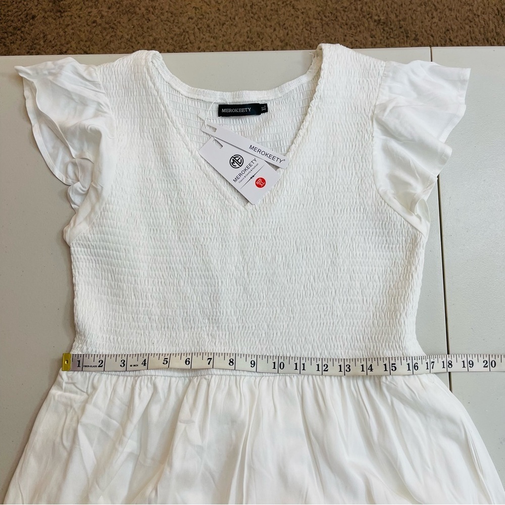 NWT Merokeety Flutter Sleeve V-Neck White Maxi Dress XL Vacation Beach Pockets - Picture 8 of 10